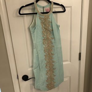 Lilly pulitzer light blue and gold dress